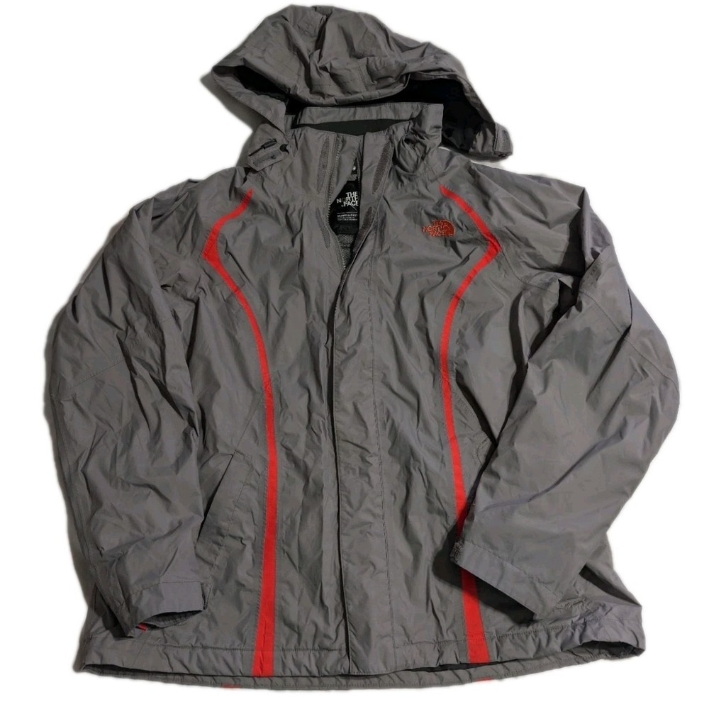 The North Face HyVent Rain Jacket Womens L Gray Hooded Waterproof‎ Shell